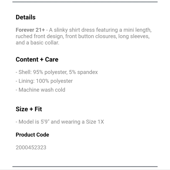 NWT FOREVER 21 SHIRT DRESS 2X - Picture 2 of 4